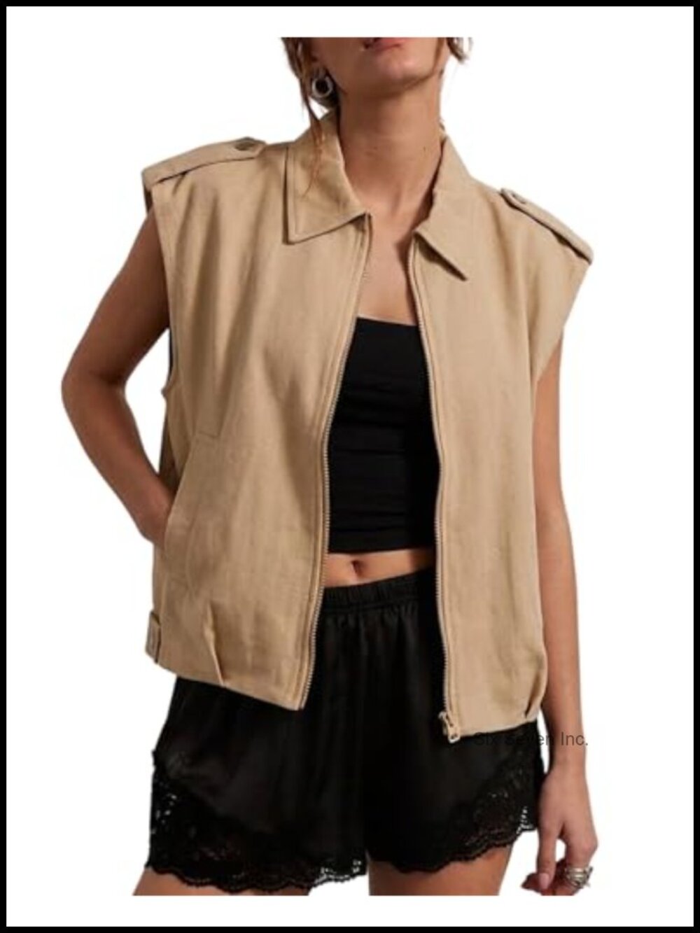 Women's Oversized Cargo Vest Sleeveless Zip Up Utility Jacket with Pockets